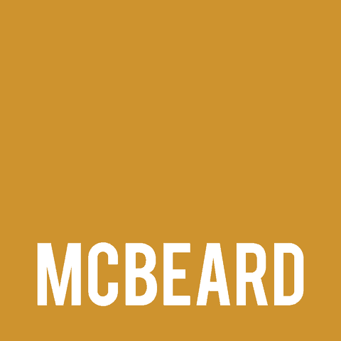 McBeard logo: white wordmark on a gold square